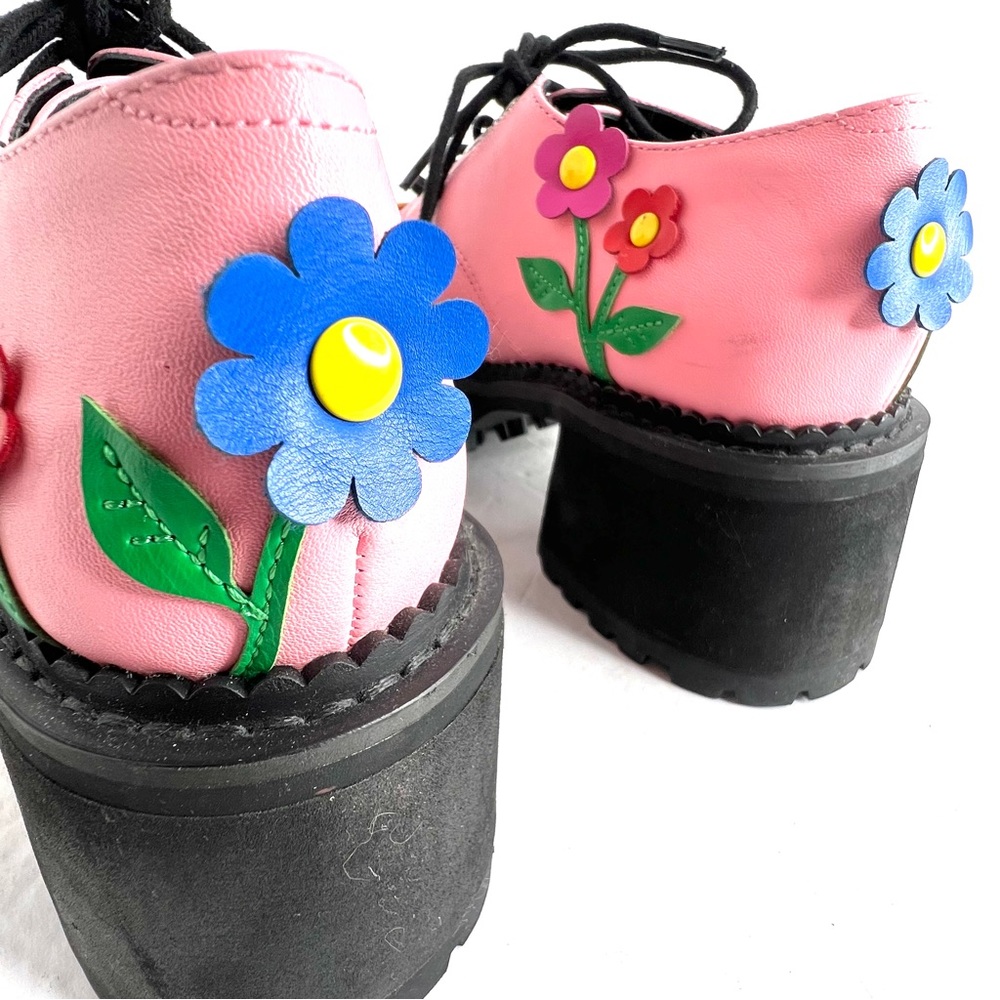 Delia’s Platform Shoes Pink Floral Flower Chunky Lace Up Size 5 Faux Leather - Picture 12 of 15
